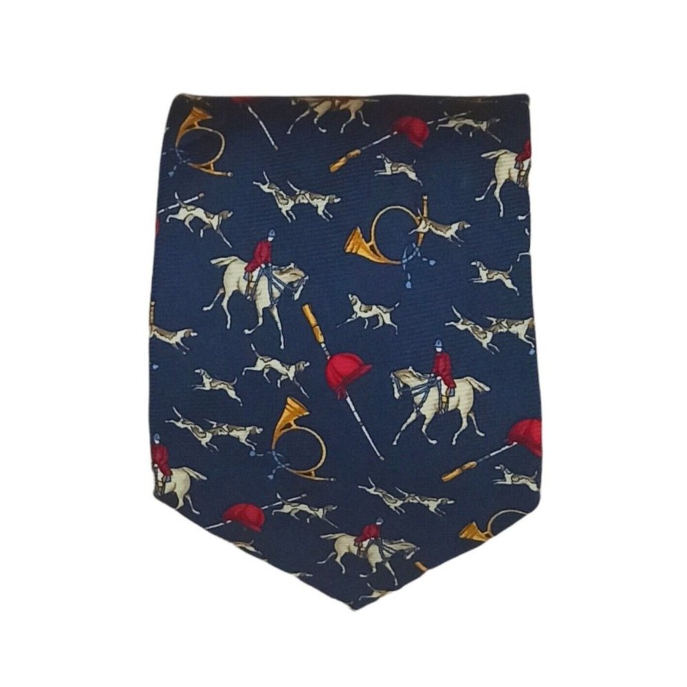 HUGH PARSONS Blue Hunting Silk Tie HANDMADE ENGLAND 59"/ 3.8" EC